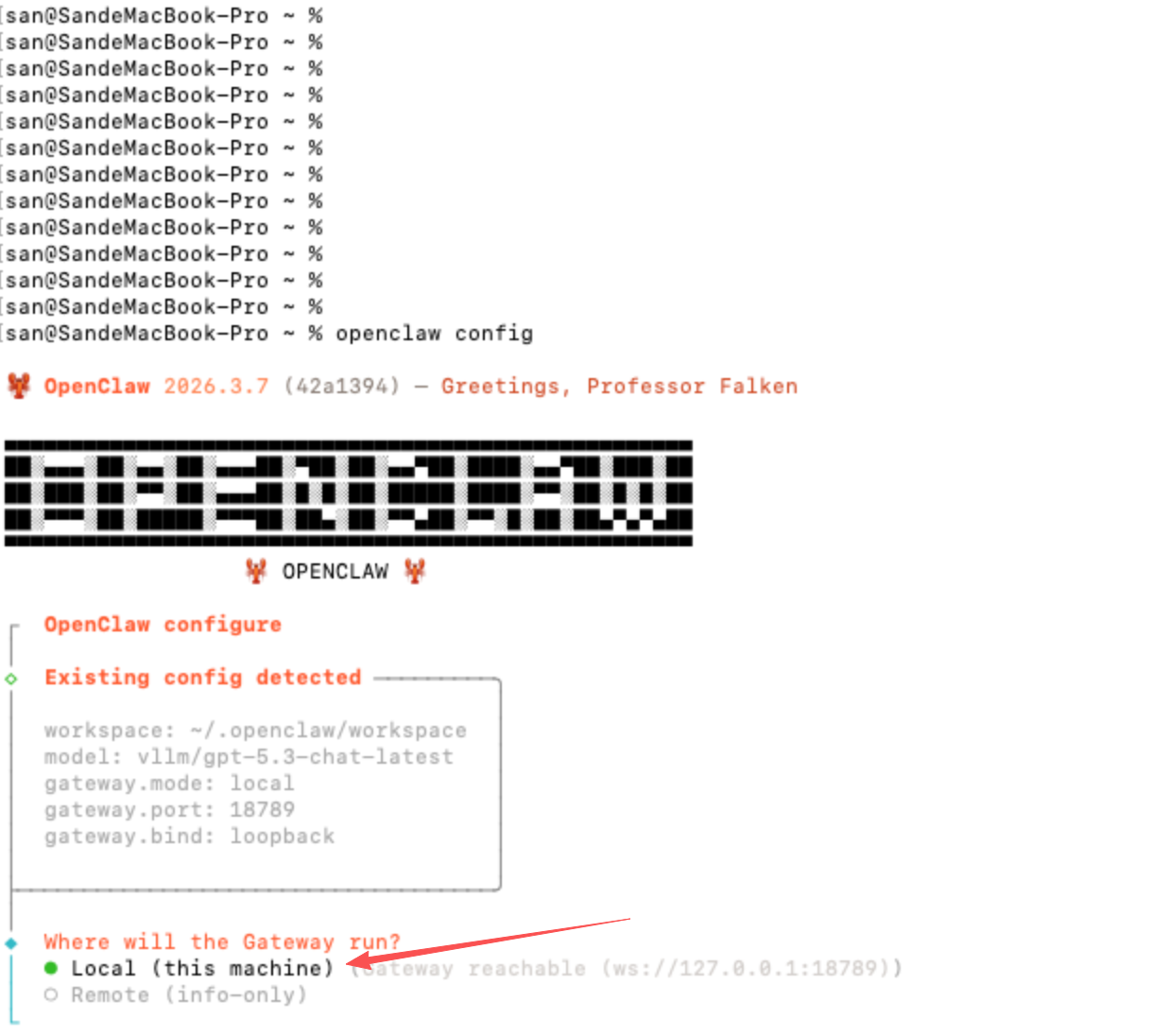 OpenClaw 选择本机配置